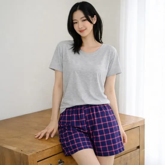 소소안 체크 밴딩 팬츠, 레드, L, 1개
