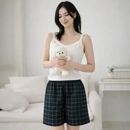 소소안 체크 밴딩 팬츠, 그린, L, 1개