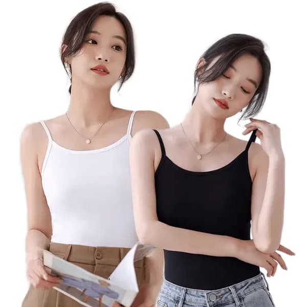 CHICVEN 여성용 끈나시 이너 스판 나시티 블랙 2P + 화이트 2P