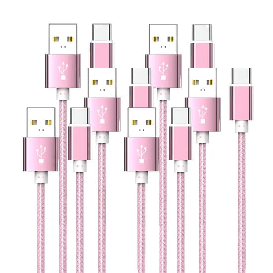 WJT 메탈 고속 충전 케이블, USB-C, 핑크, 1.5m, 6개