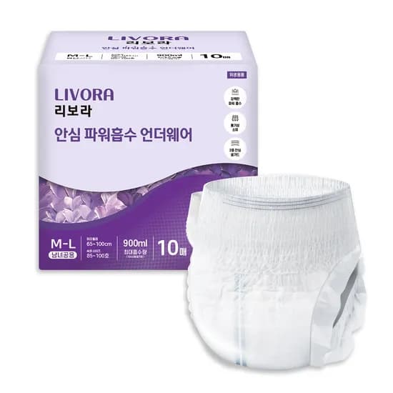 리보라 안심 파워흡수 언더웨어 중형 10매입 1팩