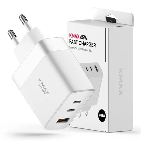 케이맥스 슬림형 65W PD 3포트 C타입 초고속 충전기, 화이트, 1개