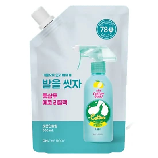 온더바디 코튼풋 발을 씻자 풋샴푸 리필, 레몬민트향, 500ml, 1개
