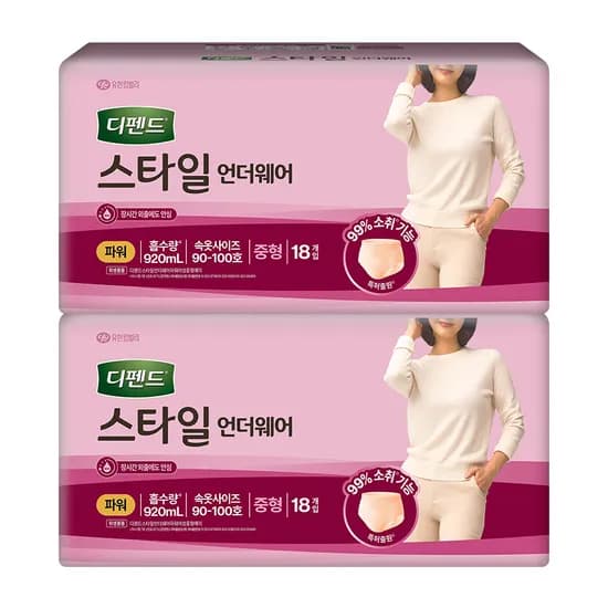 디펜드 성인기저귀 스타일 언더웨어 여성용 중형 18매 2팩