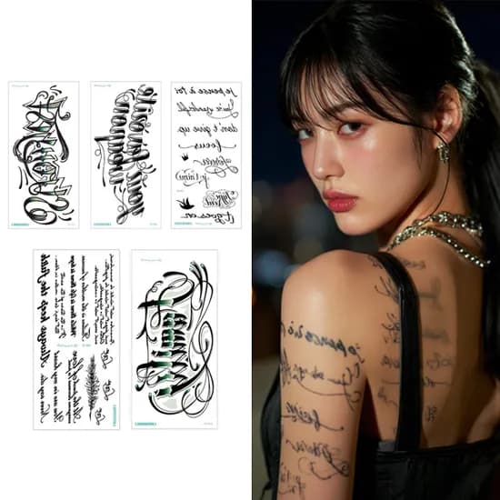 QC 레터링 영문자 방수 헤나 타투 문신스티커, 블랙, 1세트