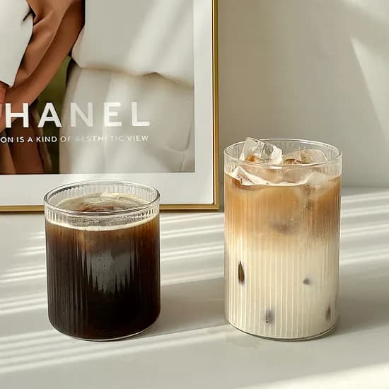오븐유 리브드 내열 유리컵 투명 300ml 2잔 1세트