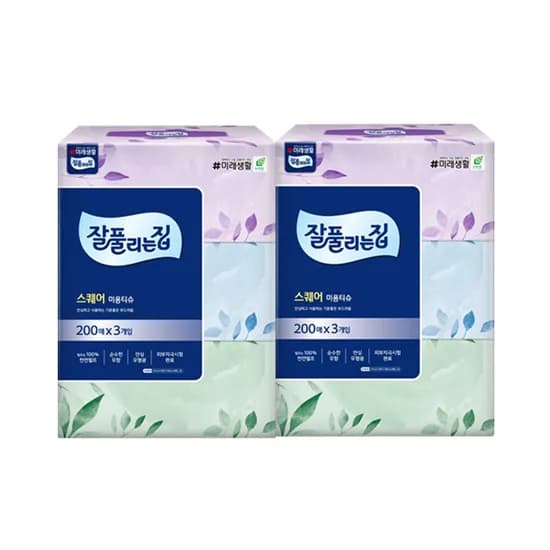 잘풀리는집 스퀘어 미용티슈 200매 3개입 2팩