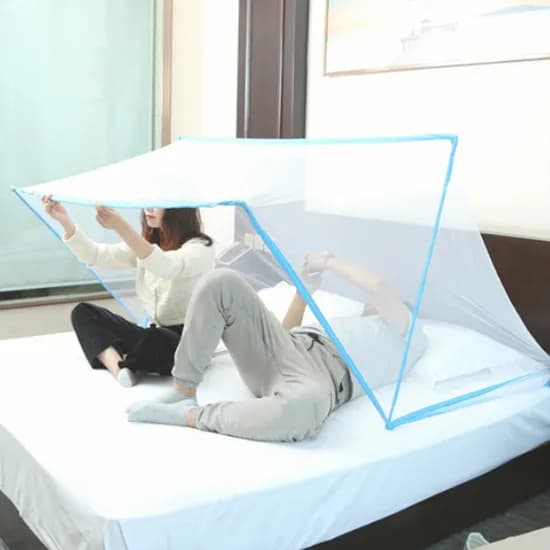 원터치 모기장 자석 미세방충망 아기 1인용 텐트 침대 사각, 블루, 킹(190x160x80)