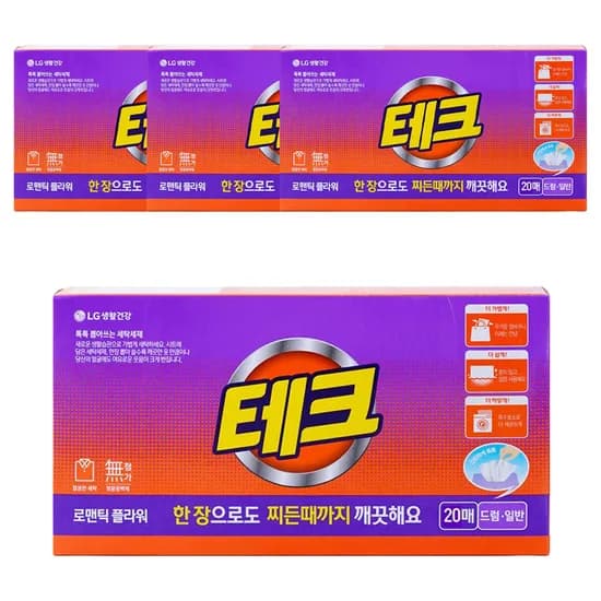 LG생활건강 테크 뽑아쓰는 간편 시트 로맨틱플라워 20매 4개