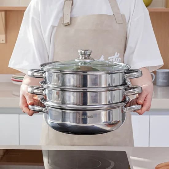 퀸아트 IH 스텐 찜기, 실버, 28cm, 3단, 1세트