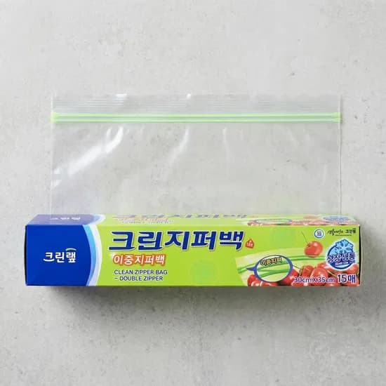 크린랲 크린 이중지퍼백 특대, 15매, 30cm x 35cm, 1개