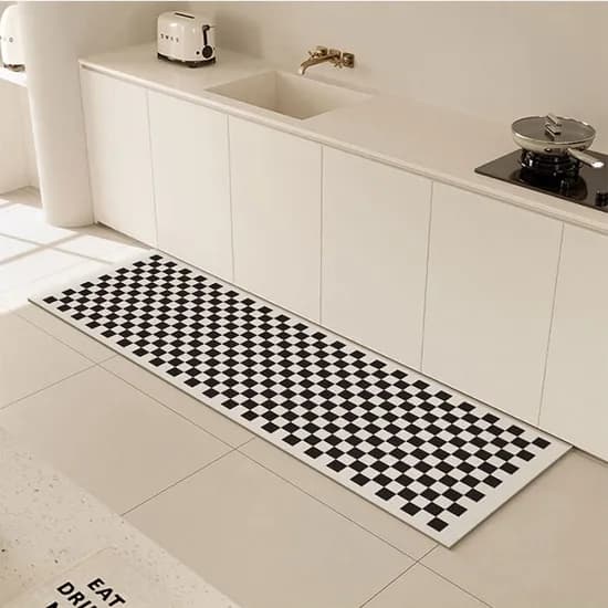빨아쓰는 모던 체크 규조토 발매트 블랙 체커보드 40x60(M)+40x120(L) 2세트
