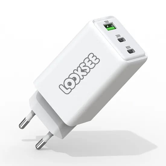 룩씨 65W GaN PD PPS 3포트 초고속 멀티 충전기, 화이트, 1개