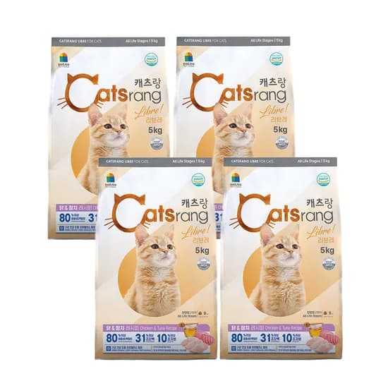 캐츠랑 리브레 고양이 사료, 전연령, 길냥이, 닭+참치, 5kg, 4개