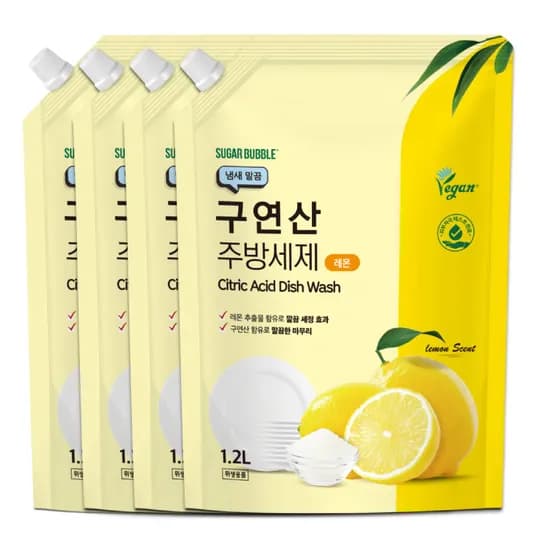 슈가버블 주방세제 구연산 레몬 1.2L 4개