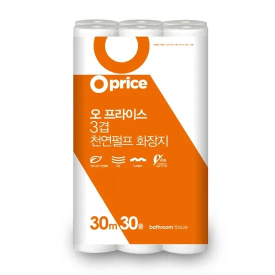 오프라이스 3겹 천연펄프 화장지 30m 30롤 2개