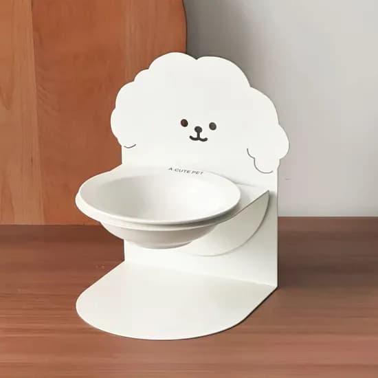 강아지 고양이 자석 높이조절 밥그릇, 곰돌이화이트-피치, 1세트