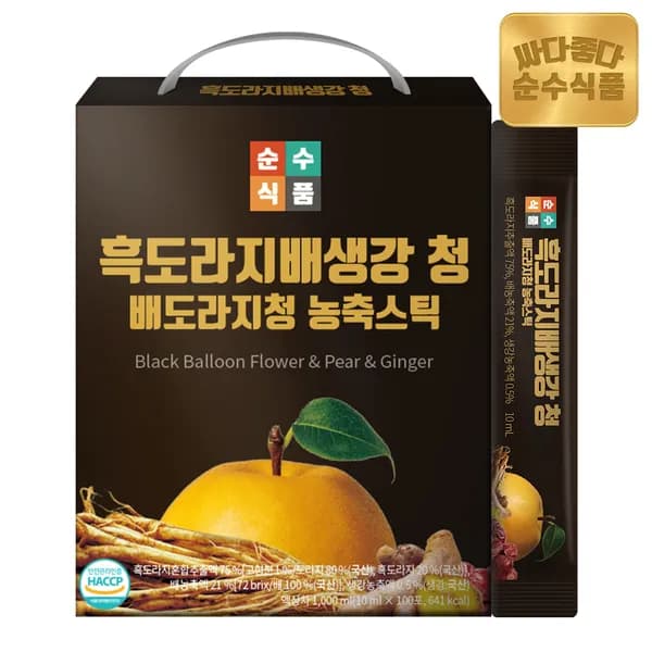 순수식품 흑도라지배생강청 스틱 실속형 100포 1개