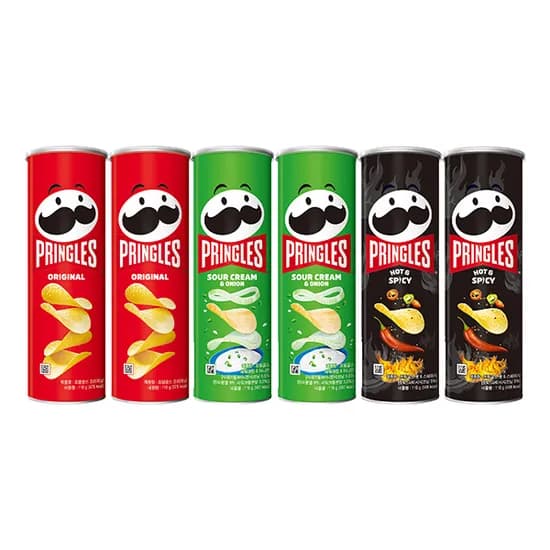 켈로그 프링글스, 오리지날 2개 + 양파맛 2개 + 매운맛 2개, 110g, 총 6개
