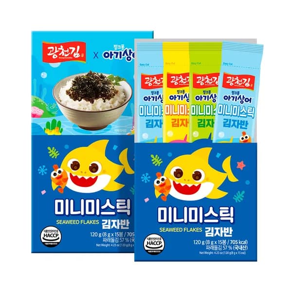 광천김 핑크퐁 아기상어 미니미스틱 김자반 120g 15봉 2개