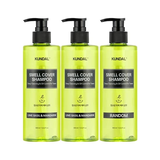 쿤달 올데이 스멜커버 청소년 샴푸 라임바질&만다린 400ml 2개 + 랜덤향 400ml 1개 3개 1세트