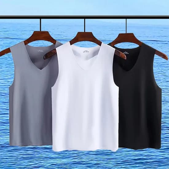 남성 쿨링 심리스 브이넥 나시, 블랙 3개, 4XL