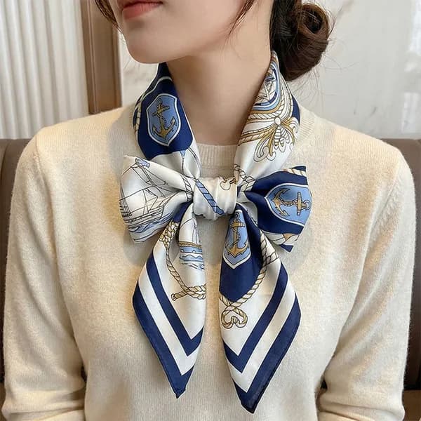 여성 패션 스카프 2종 세트 링 포함 블루마린 그린플라워 70x70cm 9,900원