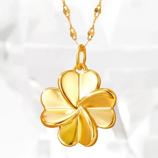 주리에떼 24K 순금 루미엘 행운의 클로버 목걸이, 순금 24K 루미엘 펜던트 + 14K 체인, 1개
