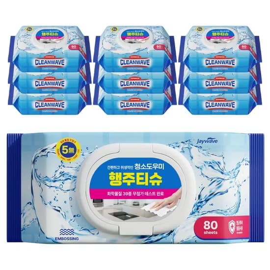 크린웨이브 청소도우미 행주 티슈 캡형, 80매, 10팩