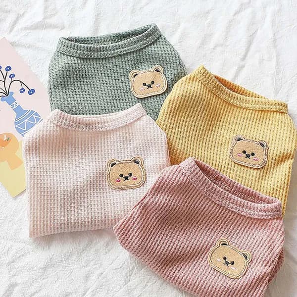 강아지옷 고양이옷 데일리 실내복 외출복 크루넥 와플 티셔츠 퍼플+핑크 L 1세트