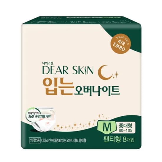 깨끗한나라 디어스킨 에어엠보 입는 오버나이트 중대형 8매입 1개