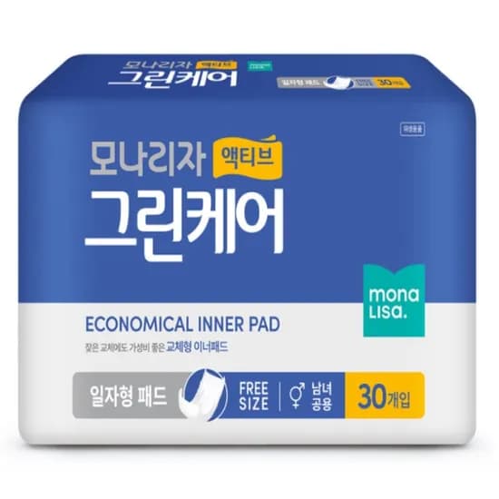 모나리자 액티브 그린케어 성인용 속기저귀 일자형 30매입 4팩