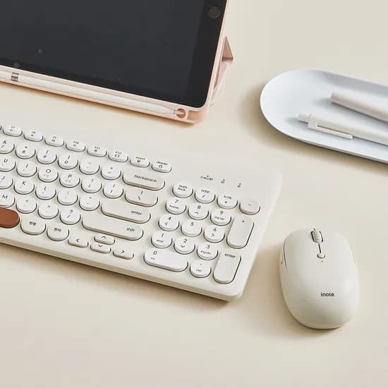 아이노트 무소음 블루투스 무선 키보드 마우스 세트 KM960RB, 크림, 텐키리스, 1개