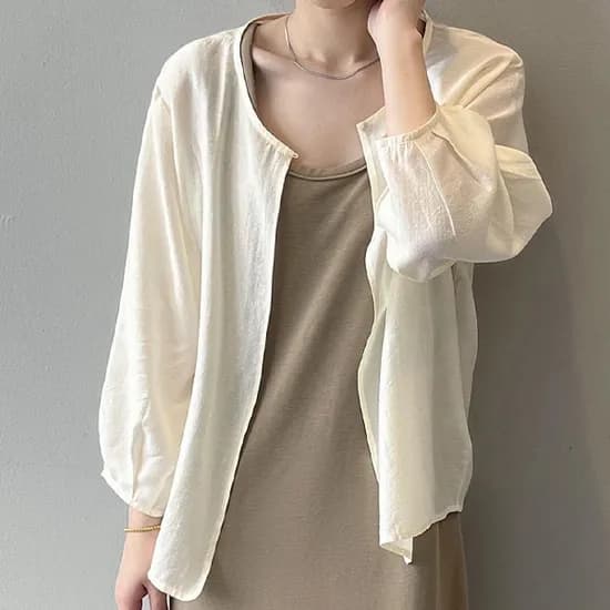 라포르비 원버튼 플로우 오픈 자켓, 크림, XL