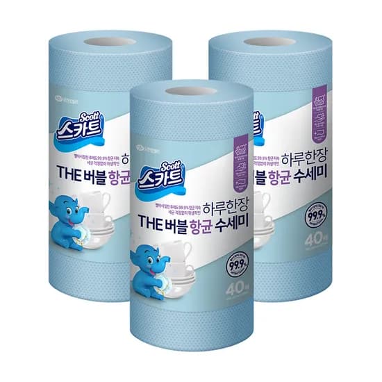 스카트 하루한장 THE 버블 향균 수세미, 스카이블루, 40매, 3개