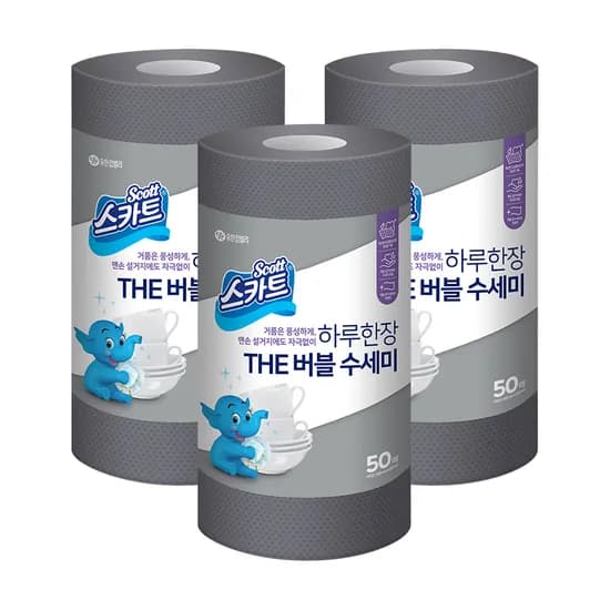스카트 하루한장 THE 버블 수세미, 그레이, 50매, 3개