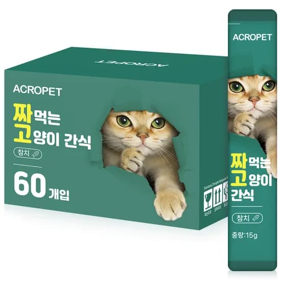 아크로펫 짜먹는 고양이 간식 츄르 참치 15g 60개입