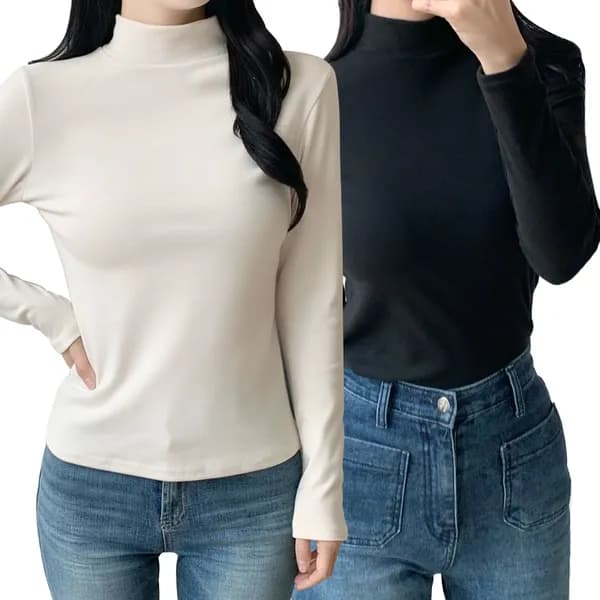 허블리 도톰 기모 하프넥 티셔츠 블랙 1개 + 크림 1개