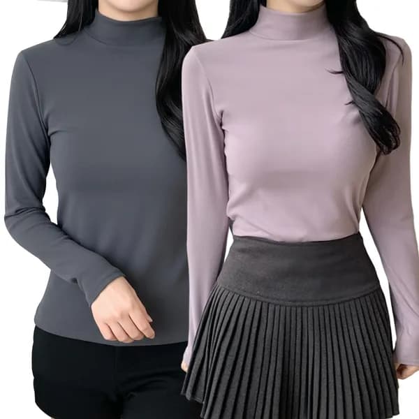 허블리 도톰 기모 하프넥 티셔츠 라이트퍼플 차콜 2개