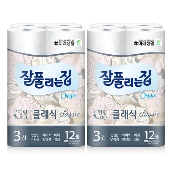 미래생활 잘풀리는집 클래식, 3겹, 27m, 12롤, 2팩