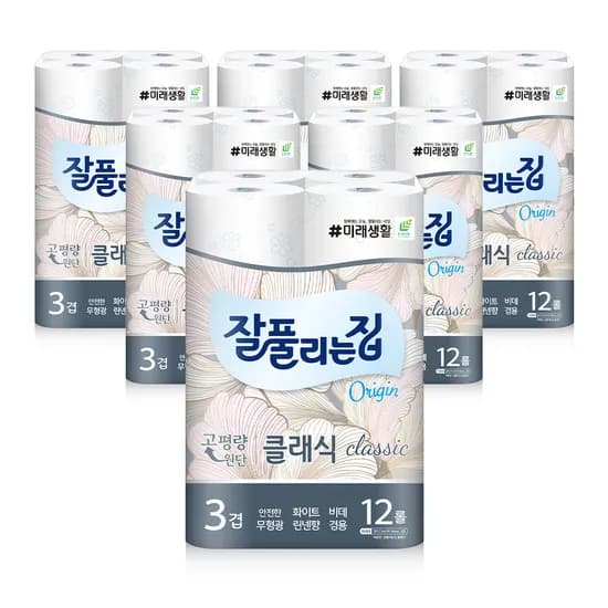 잘풀리는집 클래식 화장지, 3겹, 27m, 12롤, 6팩