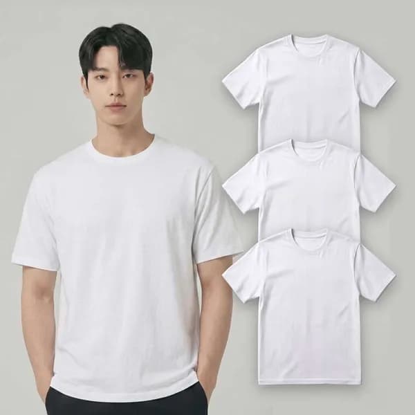 남녀공용 30수 무지 통기성 라운드 반팔티셔츠 화이트 3팩 3XL