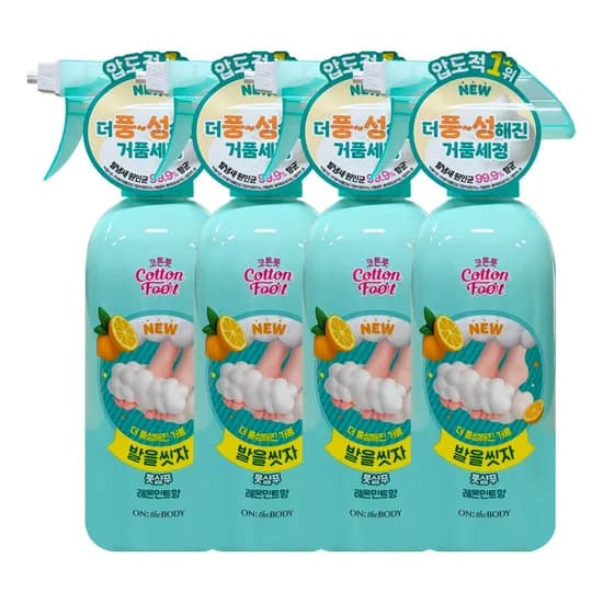 온더바디 코튼풋 발을 씻자 풋샴푸, 레몬민트향, 385ml, 4개