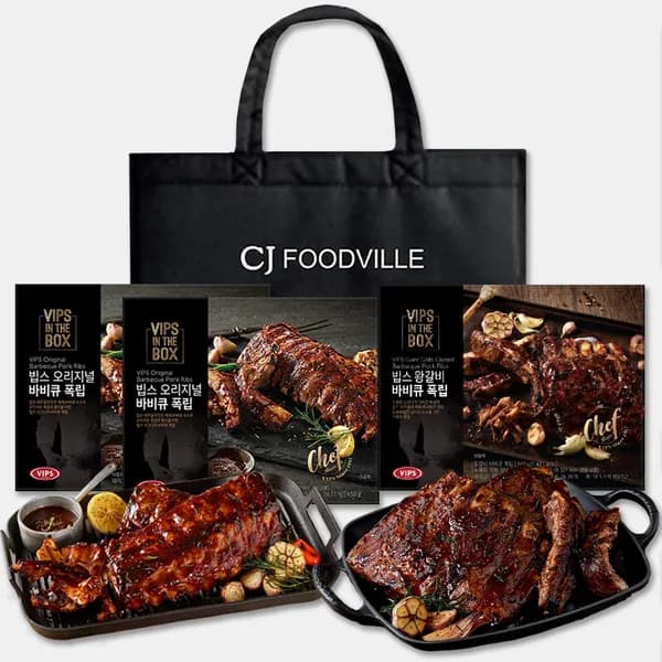 VIPS 빕스 시그니처1호 선물세트 오리지널 바비큐 폭립 450g 2개+양념 바비큐 폭립 640g 1개 1박스