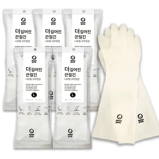 모스트픽 더 길어진 끈질긴 니트릴 고무장갑, 화이트, 대(L), 5개