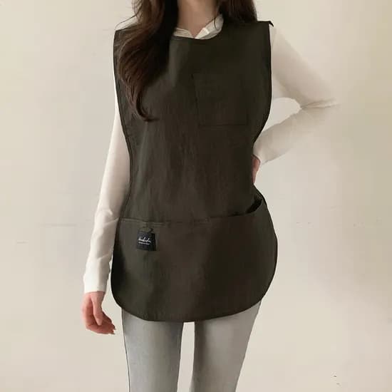 깨비다 방수 조끼 앞치마, 롱, 딥카키, 1개