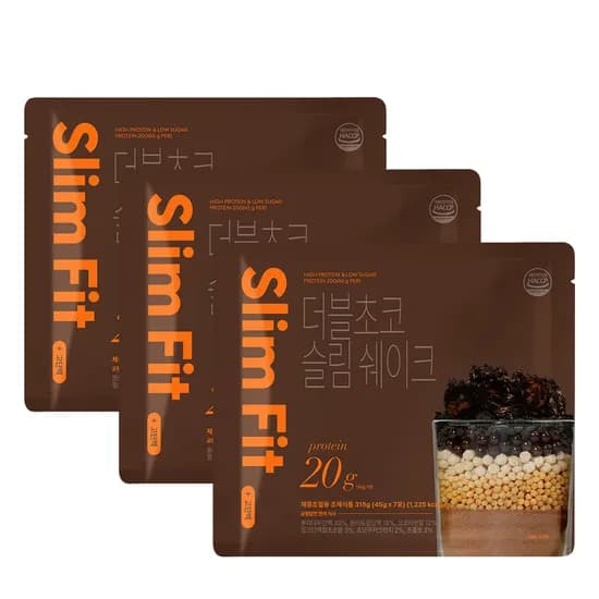 익스트림 단백질 20g 슬림쉐이크 더블초코 45g 7포 3세트