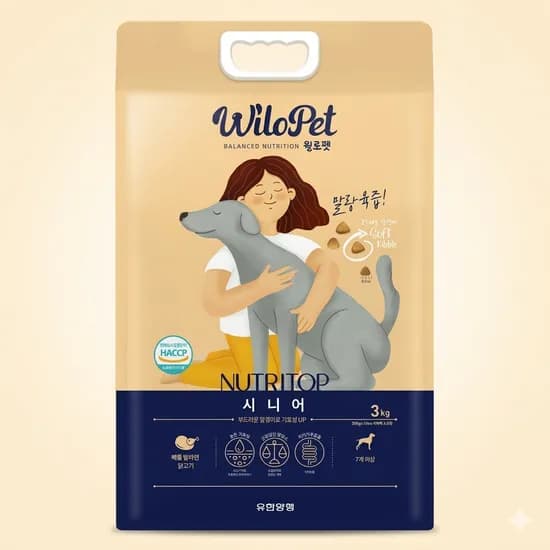 유한양행 윌로펫 말랑육즙 강아지 소프트 사료, 시니어, 3kg, 1개