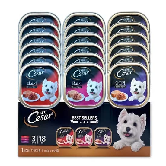 시저 베스트 3종, 강아지, 혼합맛, 100g, 18개, 1박스