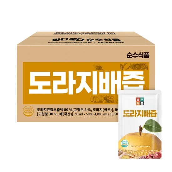 순수식품 도라지배즙 80ml 50포 1박스
